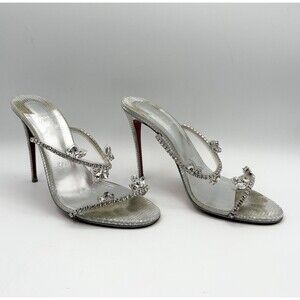 Christian Louboutin Silver Crystal Just Queen 100 Stiletto Heel Sandals EU 37.5